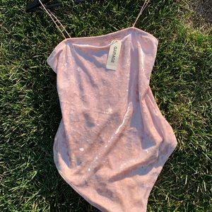 Pink velvet bodysuit